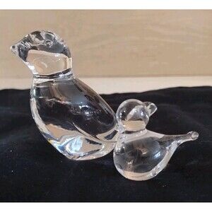 Vintage Villeroy & Boch Crystal Bird Figurine Paperweight & Mini Clear Baby Bird